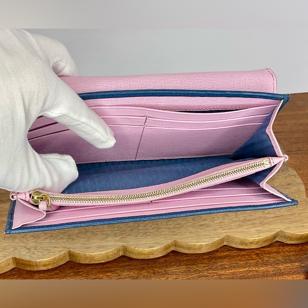 Fendi 2Jours Envelope Continental Wallet in Blush Pink and Blue Leather - Picture 8 of 15